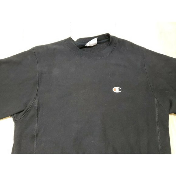 Champion Reverse Weave Sweatshirt Crewneck Small Black SPELL OUT in White - Picture 3 of 11